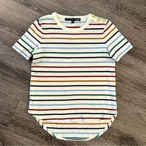 Veronica Beard Simpson Striped Button-Shoulder Cotton Tee